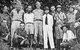 Vietnam: Ho Chi Minh (in shorts) and Vo Nguyen Giap (in white suit) with members of an American Office of Strategic Services (OSS) team at Tan Trao in northern Vietnam, August 1945